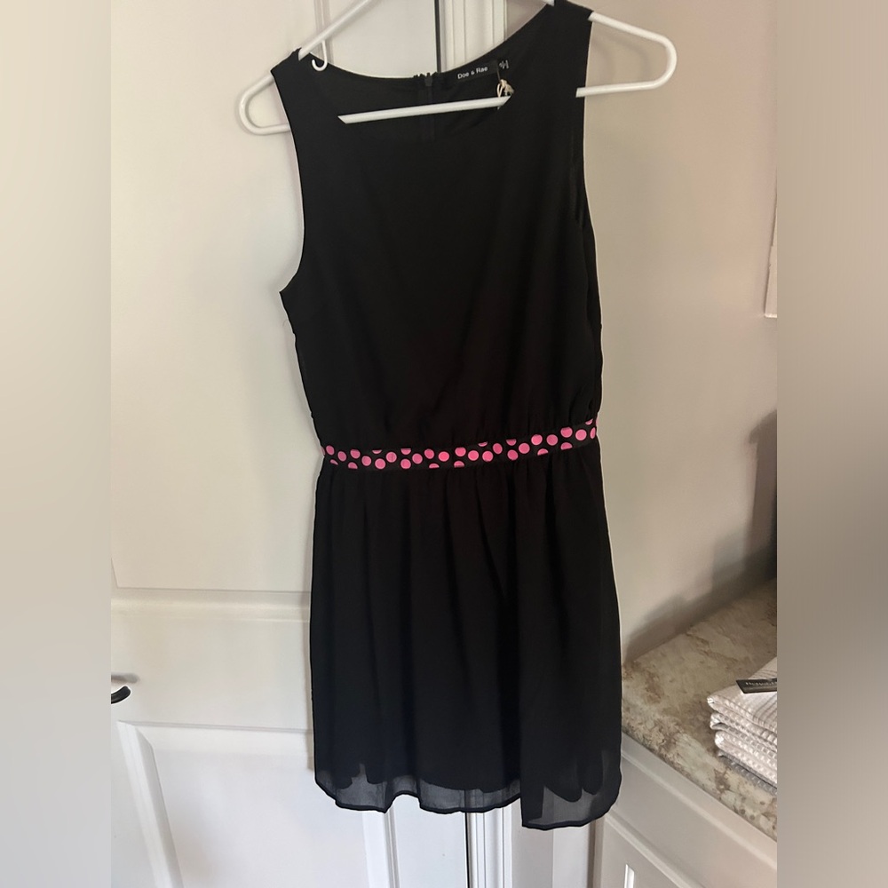 Doe & Rae Black Dress Polka Dot Waistband Small NWT